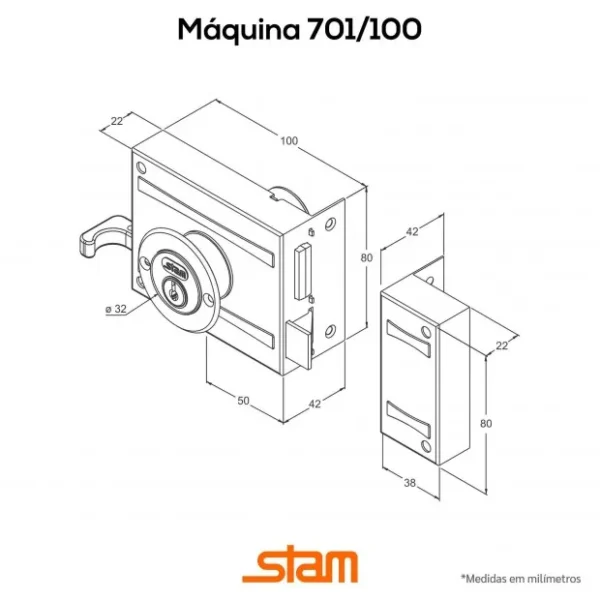 FECHADURA STAM 701/100 SOBREP SIMPLES ACAB. INOX - Image 2