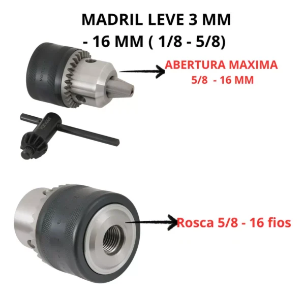 MANDRIL PROF 16MM 5/8 ROSCA - Image 4